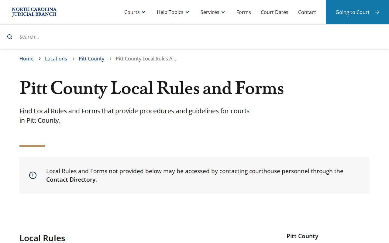 Pitt County civil docket local rules and forms information