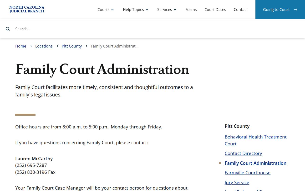 Pitt County civil docket Family Court Administration information