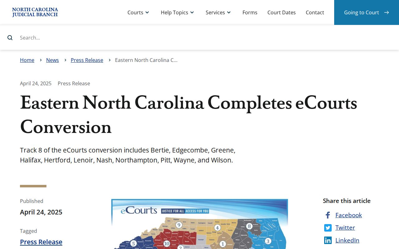 Pitt County court dates reference for the eastern North Carolina eCourts conversion