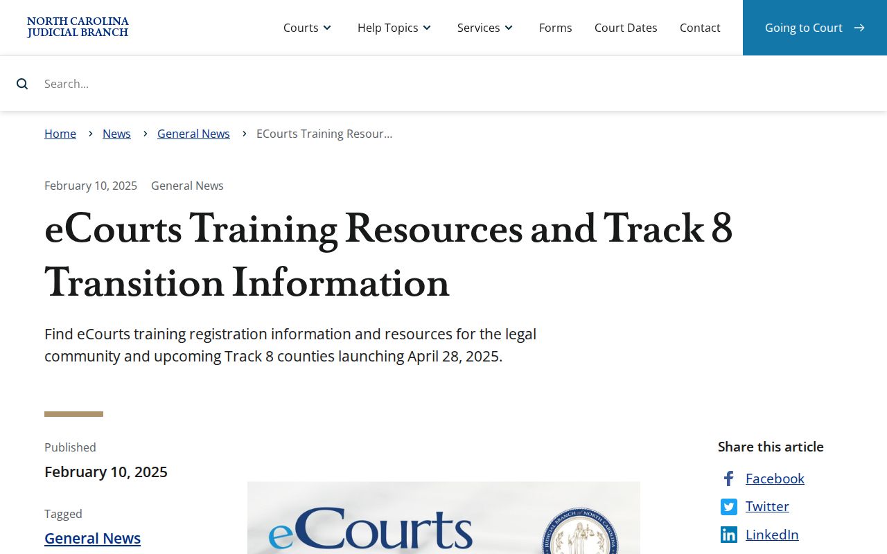 Pitt County court dates reference for Track 8 eCourts transition information