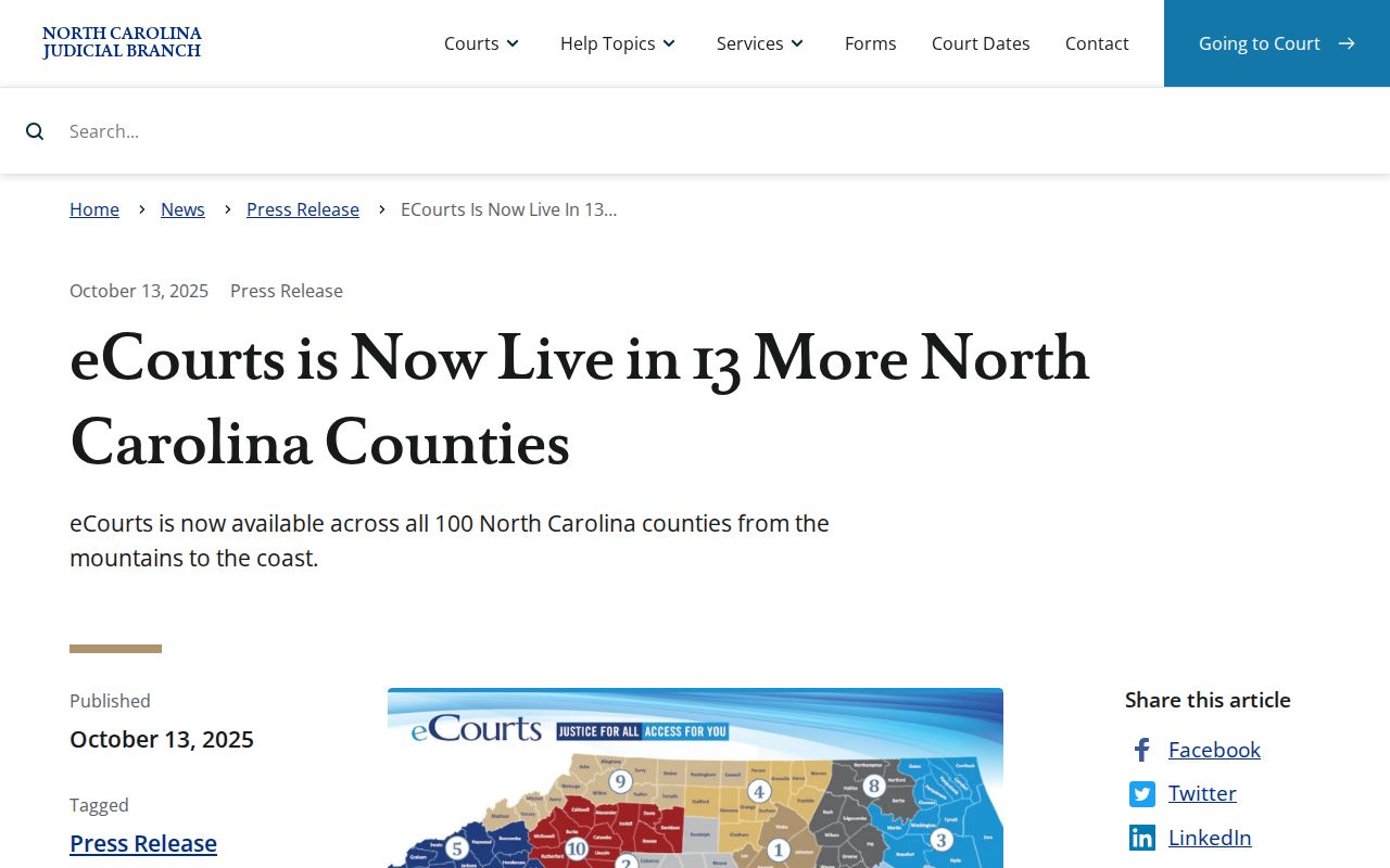 Pitt County court dates reference for statewide North Carolina eCourts completion