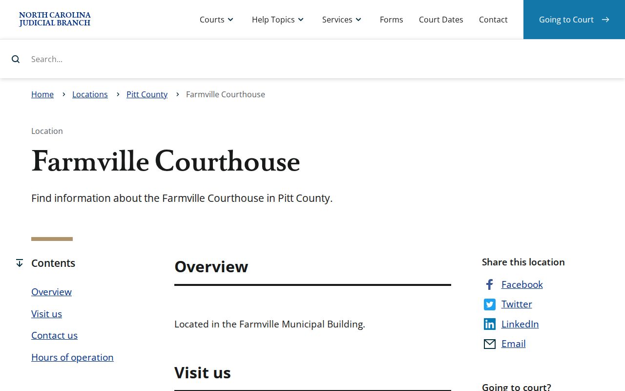 Farmville court docket reference for the Farmville Courthouse in the Municipal Building