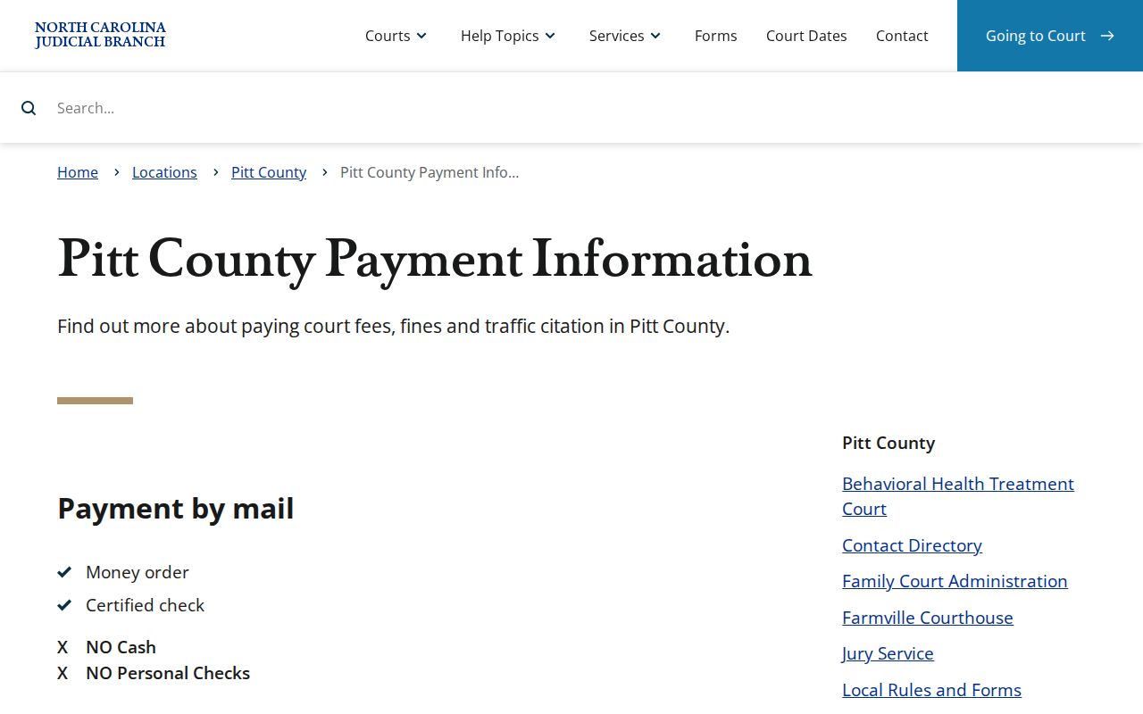 Pitt County traffic ticket Clerk payment channels source